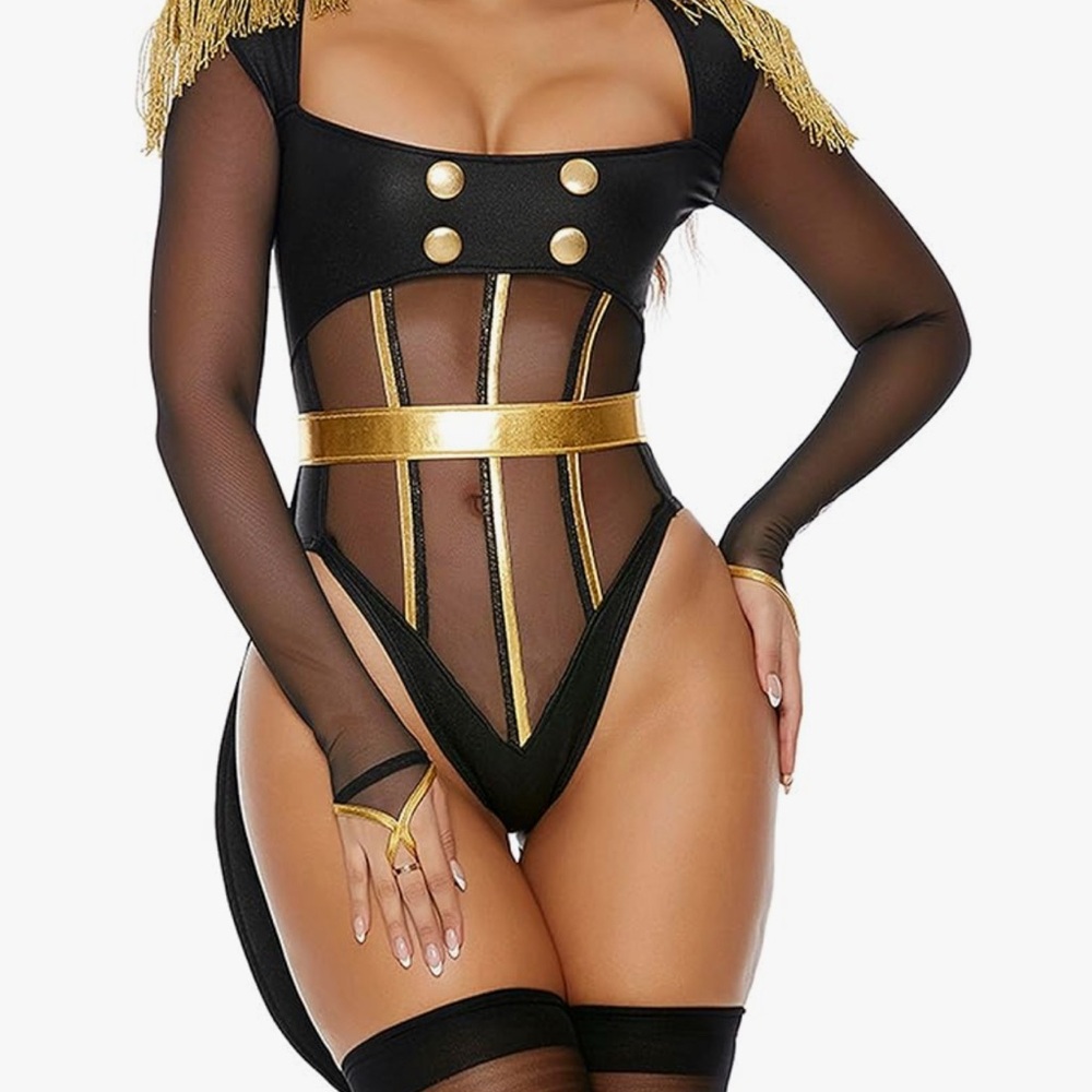 Forplay Black and Gold Sheer Bodysuit